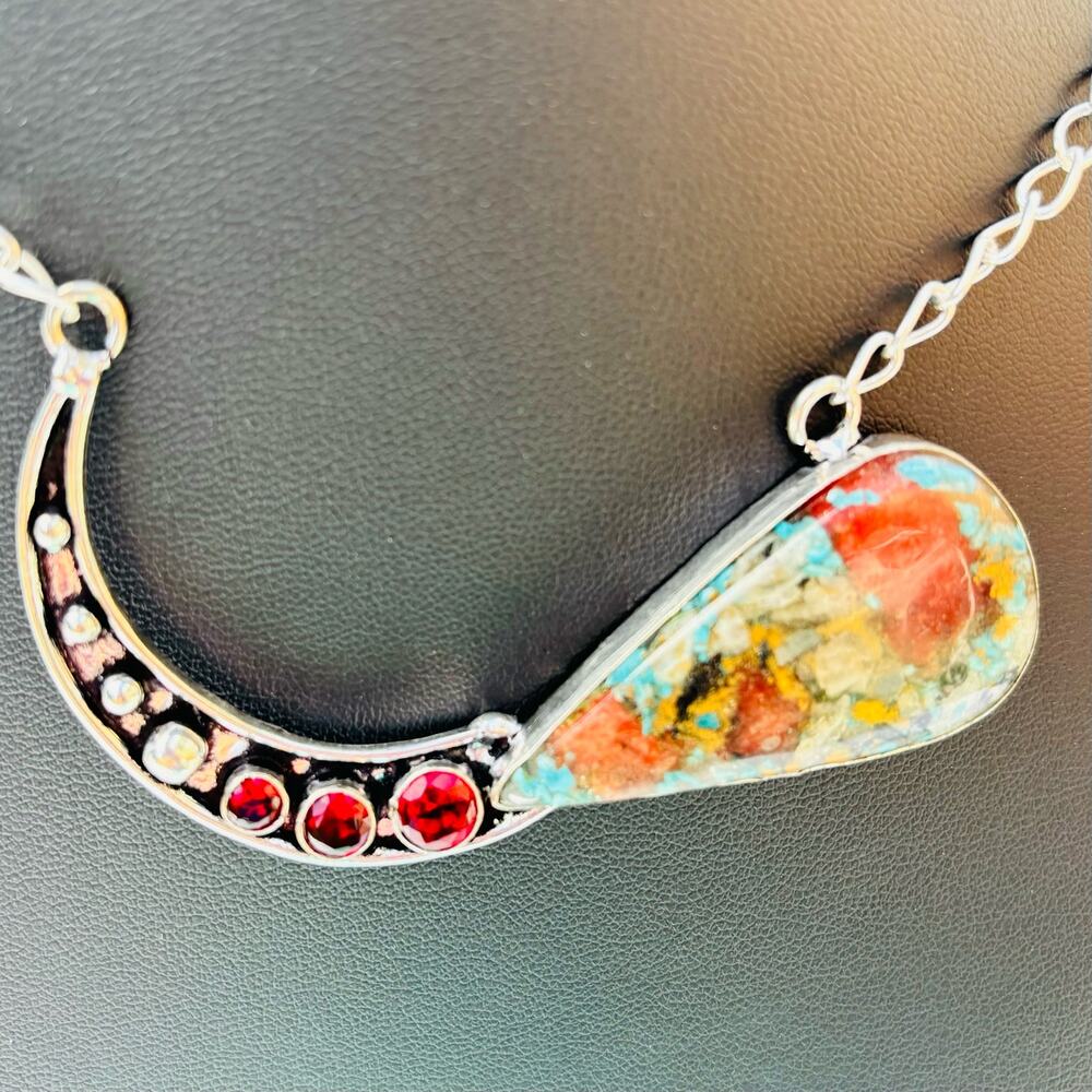 925 Sterling Oyster Turquoise & Garnet Necklace